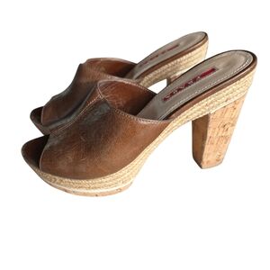 Prada Brown Leather Heeled Mules